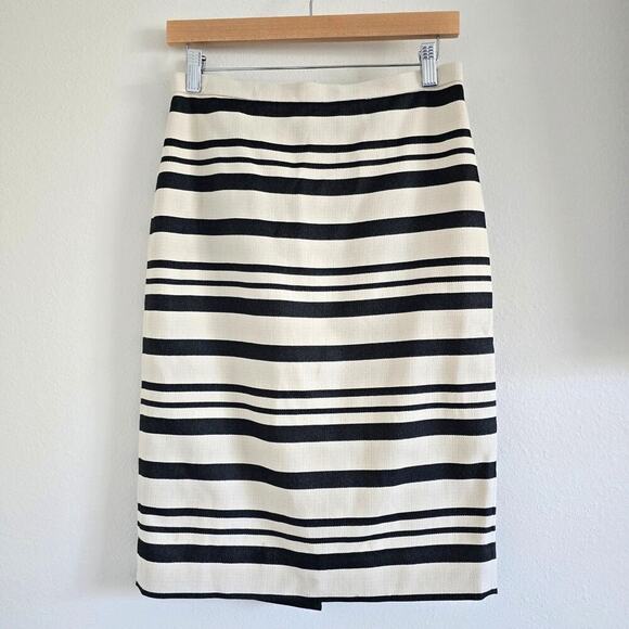 J Crew Dresses & Skirts - J Crew Striped Pencil Midi Skirt Size 2 Cream Black Cotton Minimalist Career
